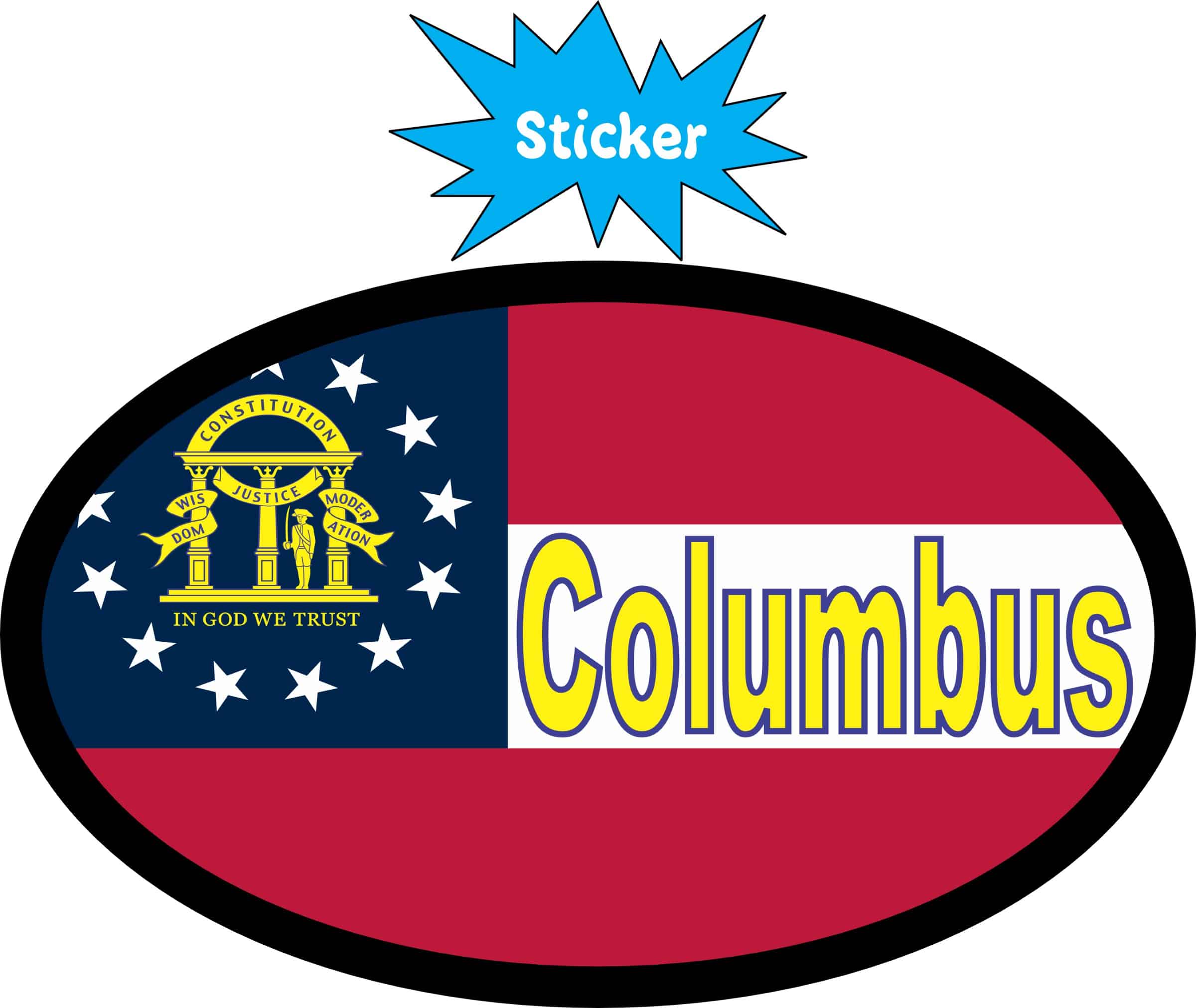 4in x 2.5in Oval Georgia Flag Columbus Sticker - Image 2