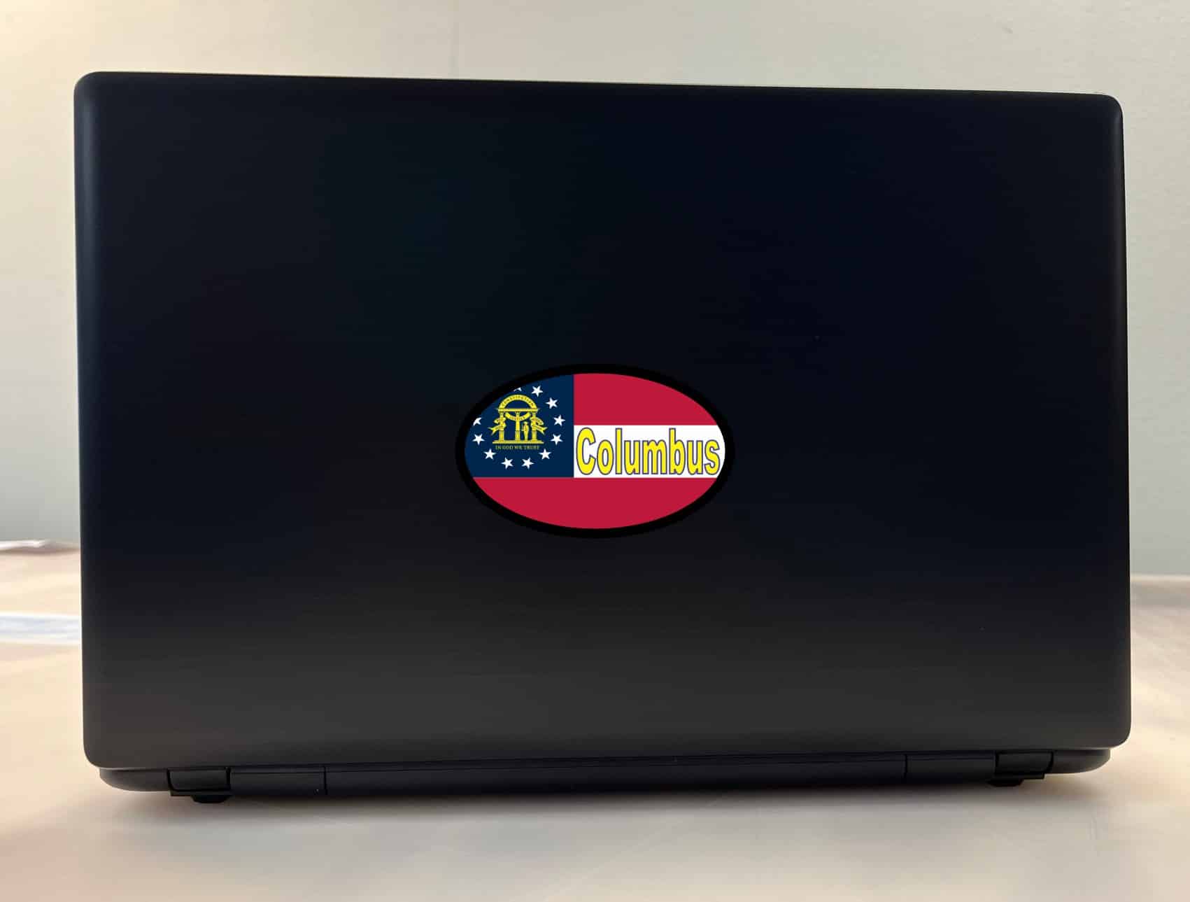 4in x 2.5in Oval Georgia Flag Columbus Sticker - Image 3