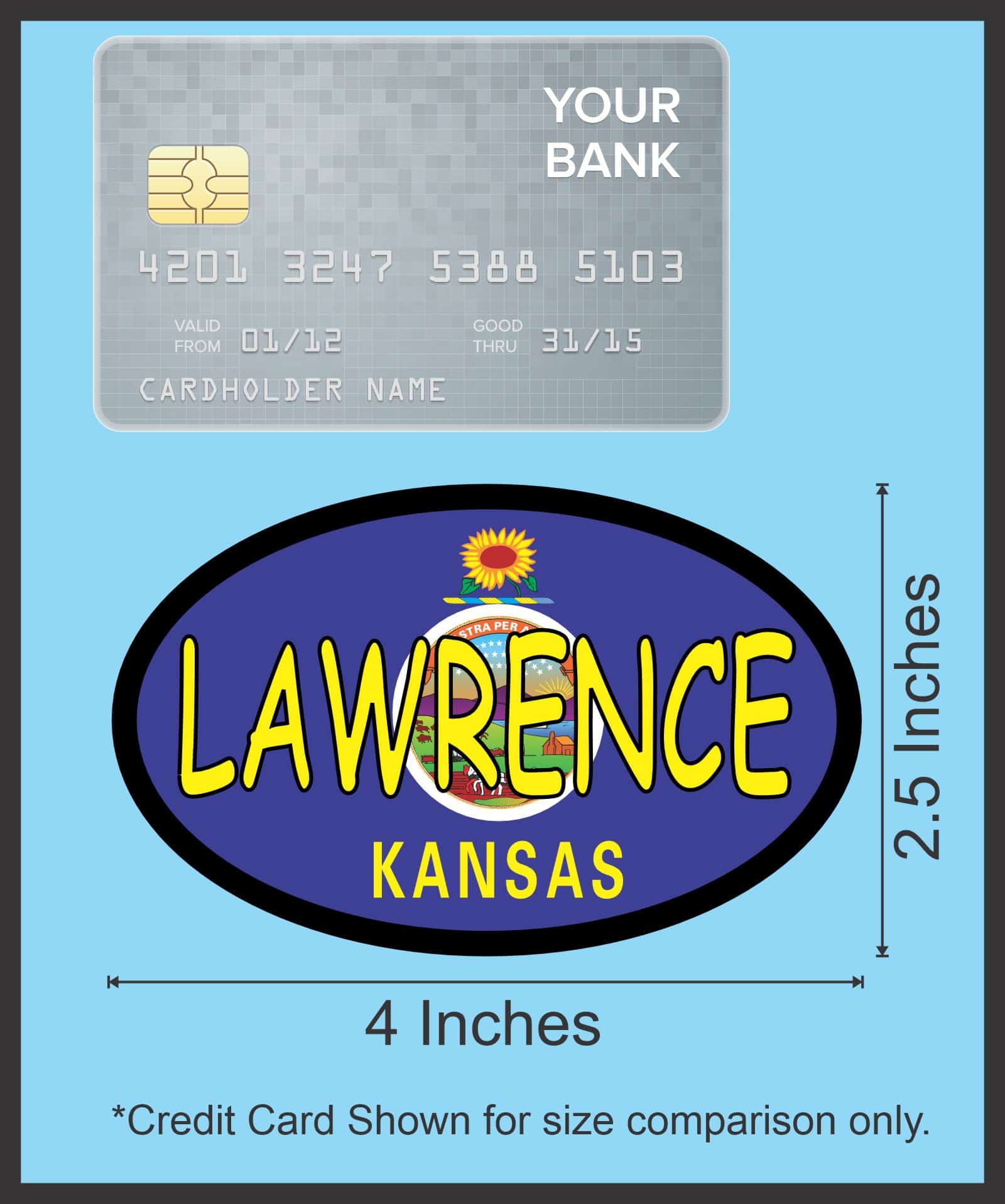 4in x 2.5in Oval Kansas Flag Lawrence Sticker - Image 6