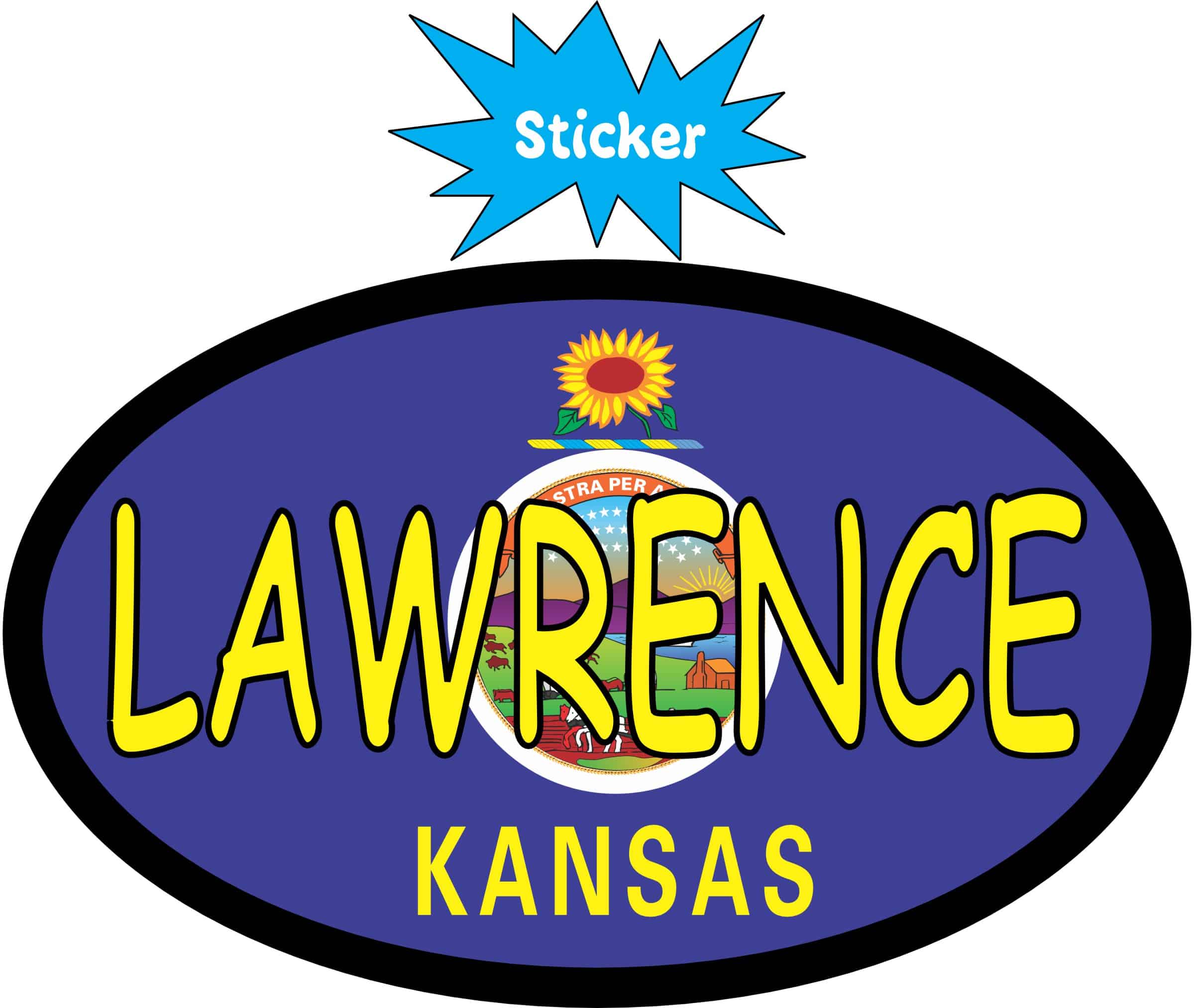 4in x 2.5in Oval Kansas Flag Lawrence Sticker - Image 2