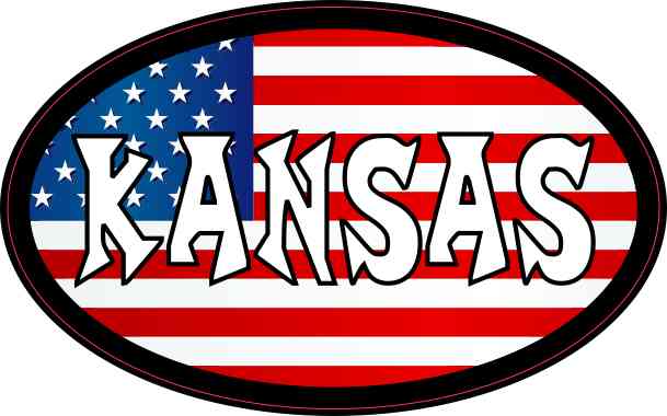 Oval American Flag Kansas Sticker