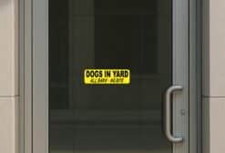 10in x 3in Dogs in Yard All Bark No Bite Sticker