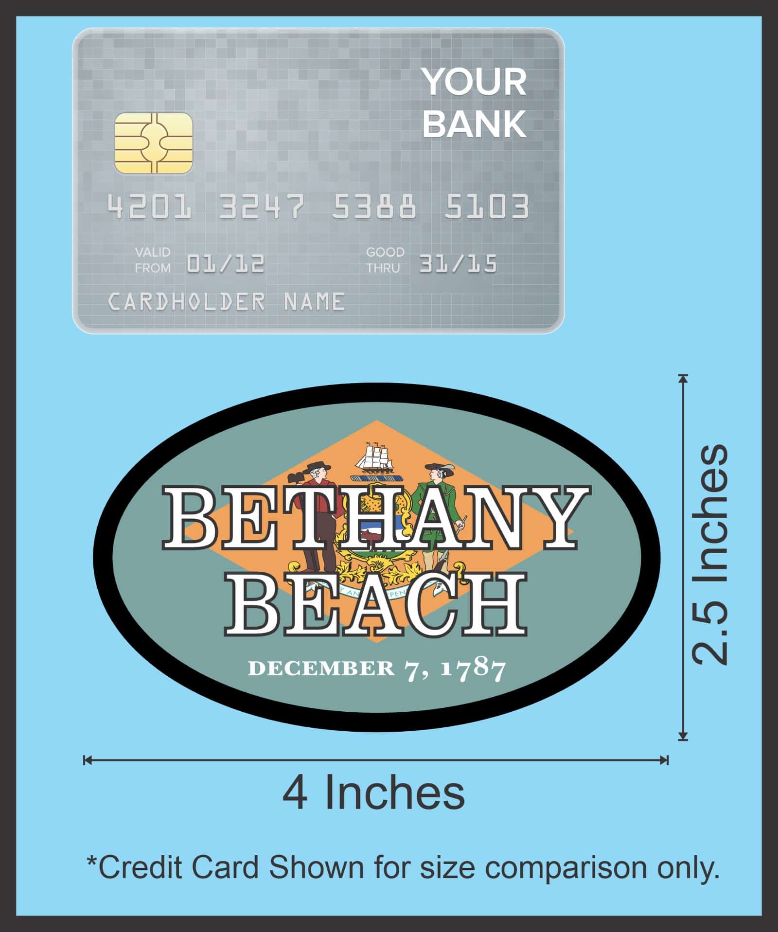 4in x 2.5in Oval Delaware Flag Bethany Beach Sticker - Image 7