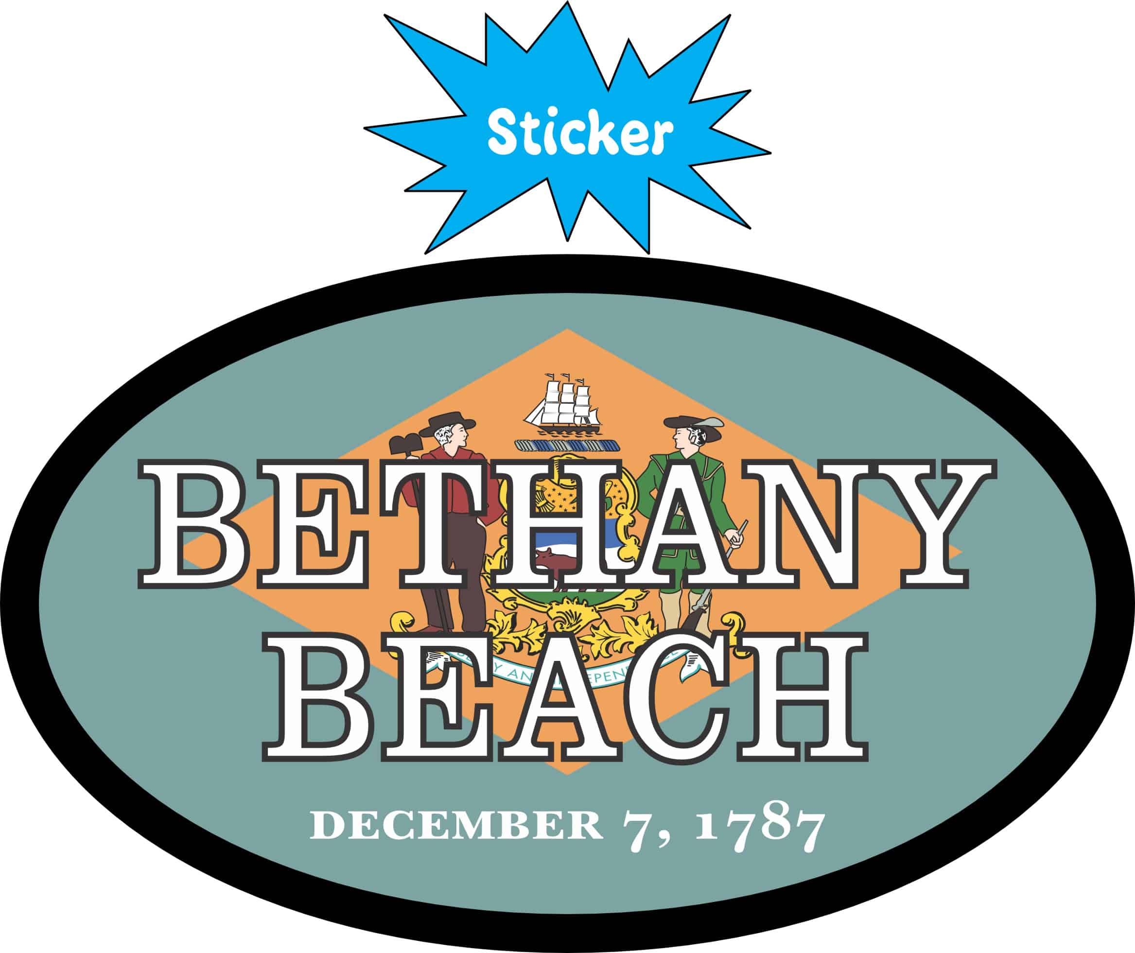 4in x 2.5in Oval Delaware Flag Bethany Beach Sticker - Image 2