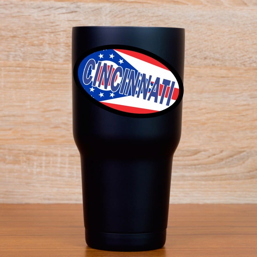 4in x 2.5in Oval Ohio Flag Cincinnati Sticker - Image 5