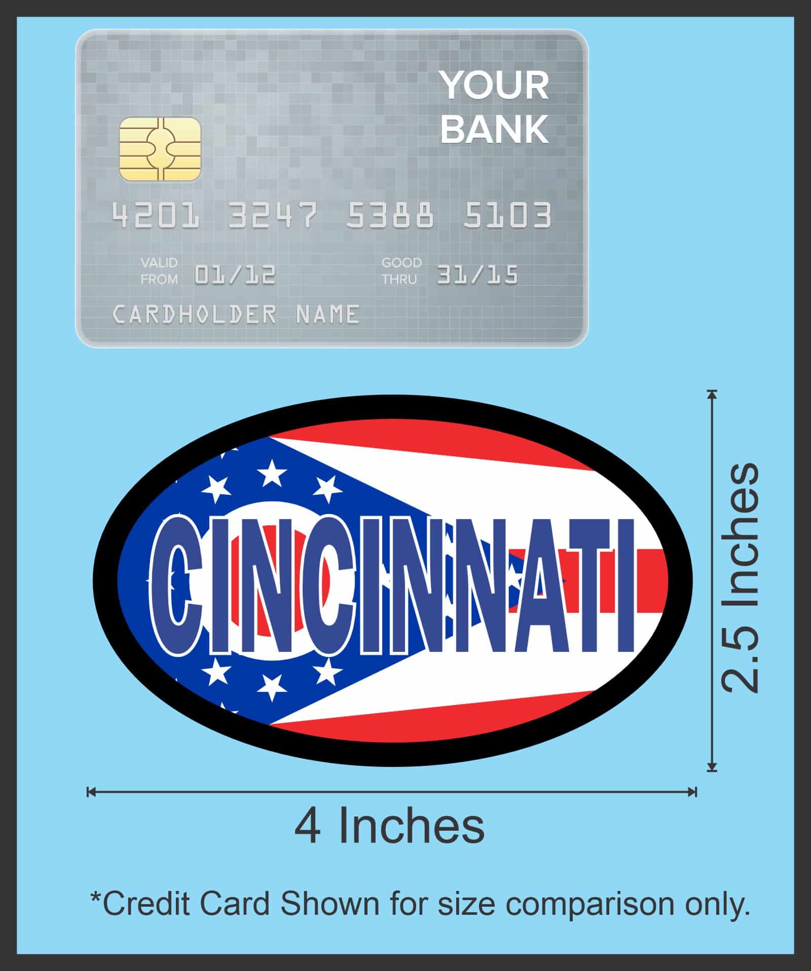 4in x 2.5in Oval Ohio Flag Cincinnati Sticker - Image 9