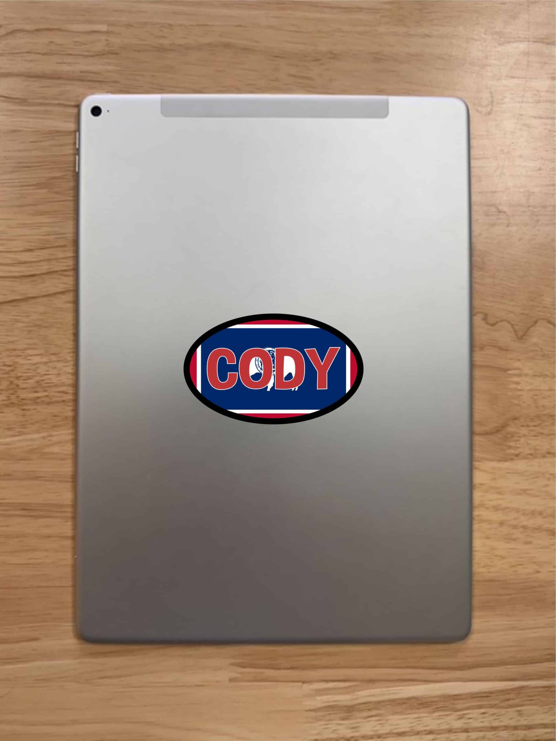 4in x 2.5in Oval Wyoming Flag Cody Sticker