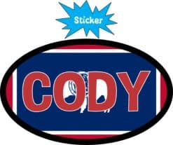 4in x 2.5in Oval Wyoming Flag Cody Sticker