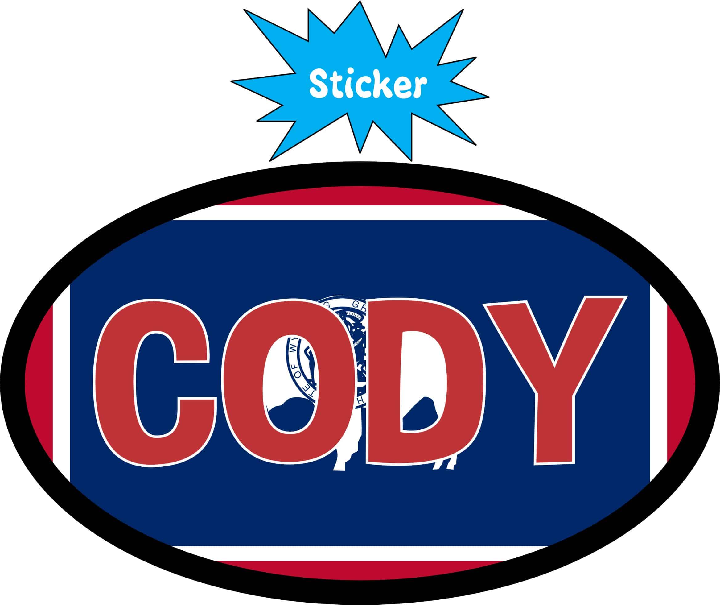 4in x 2.5in Oval Wyoming Flag Cody Sticker