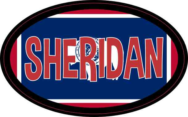 Oval Wyoming Flag Sheridan Sticker
