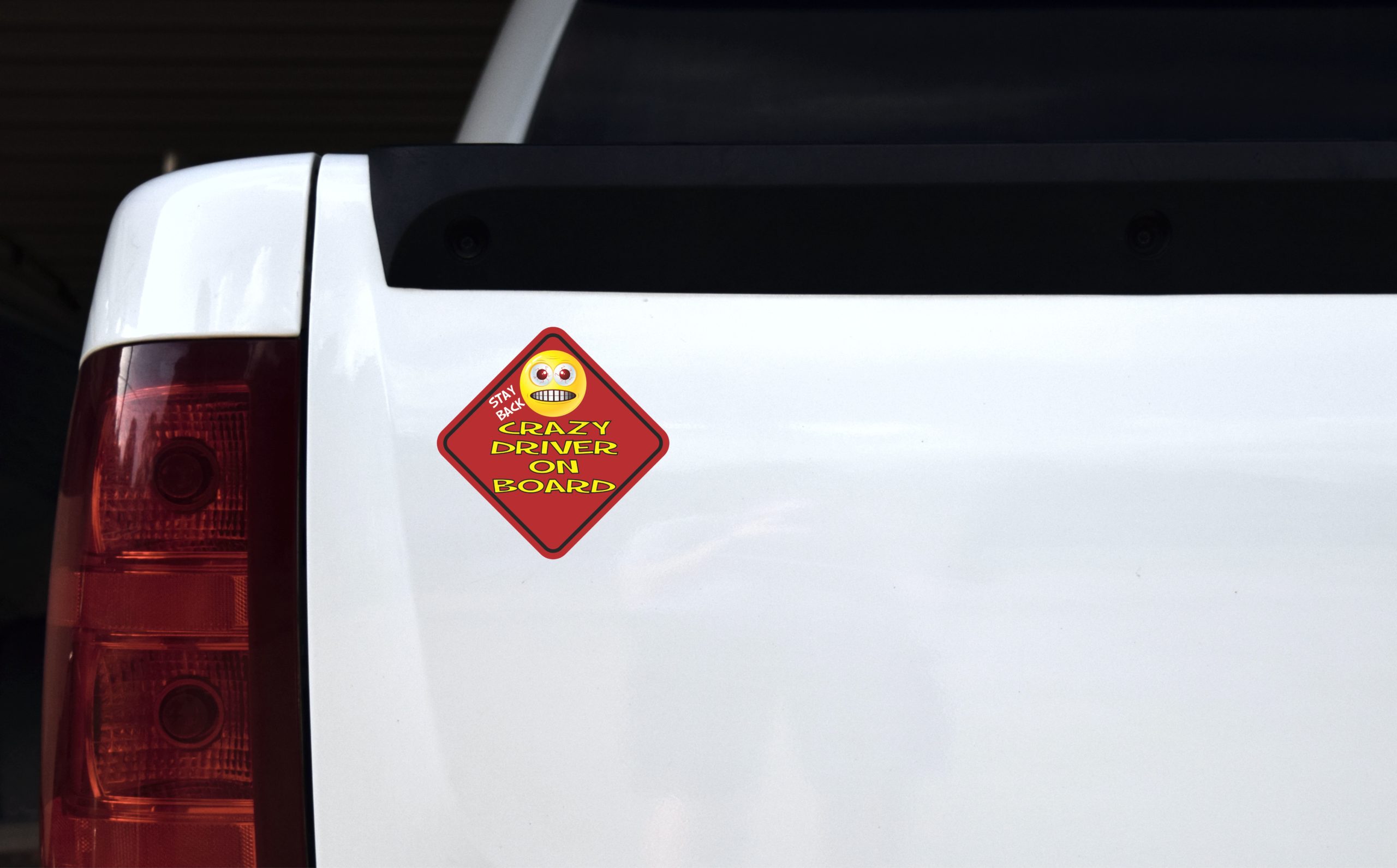 5in x 5in Stay Back Crazy Driver On Board Sticker - Image 2