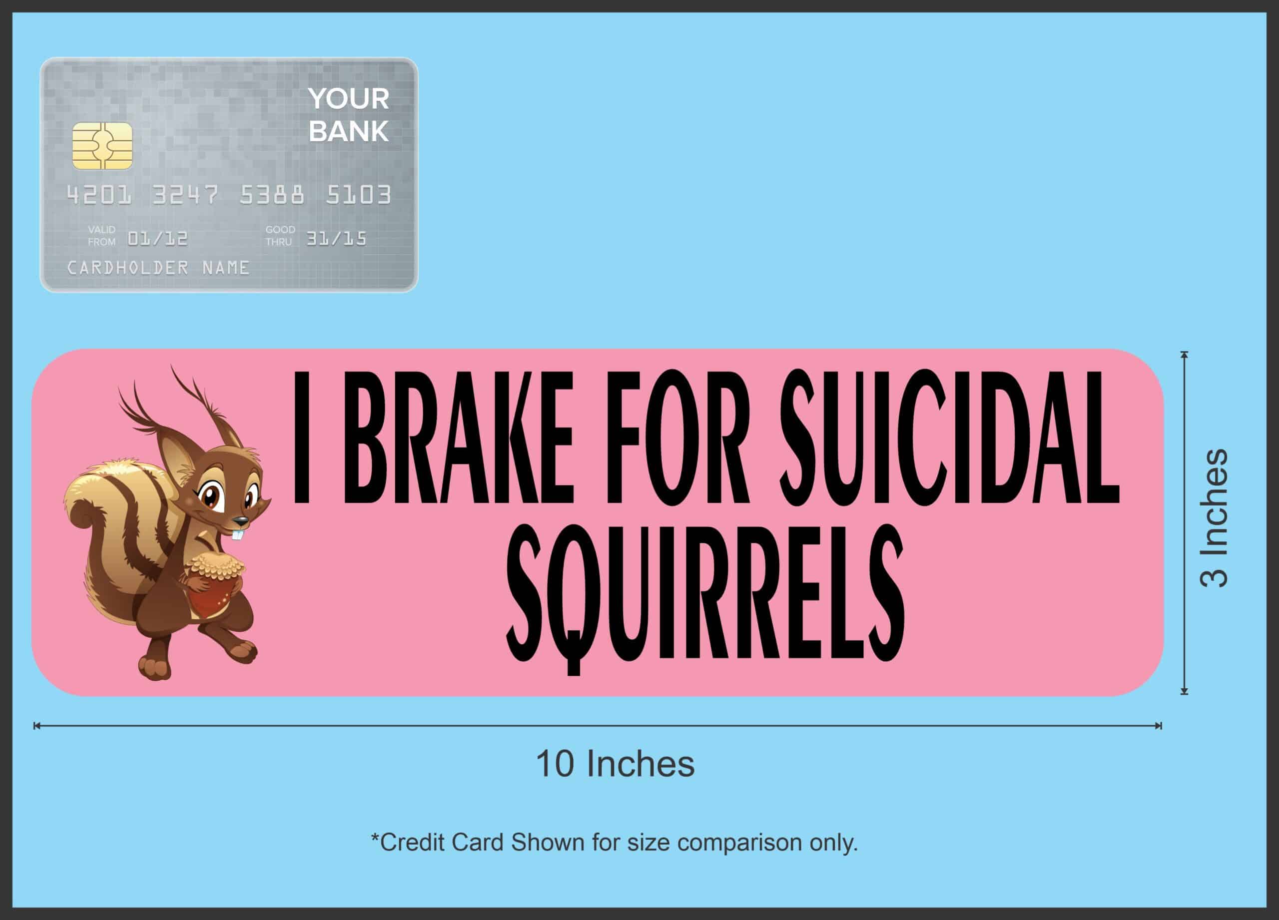 10in x 3in Pink I Brake for Suicidal Squirrels Sticker