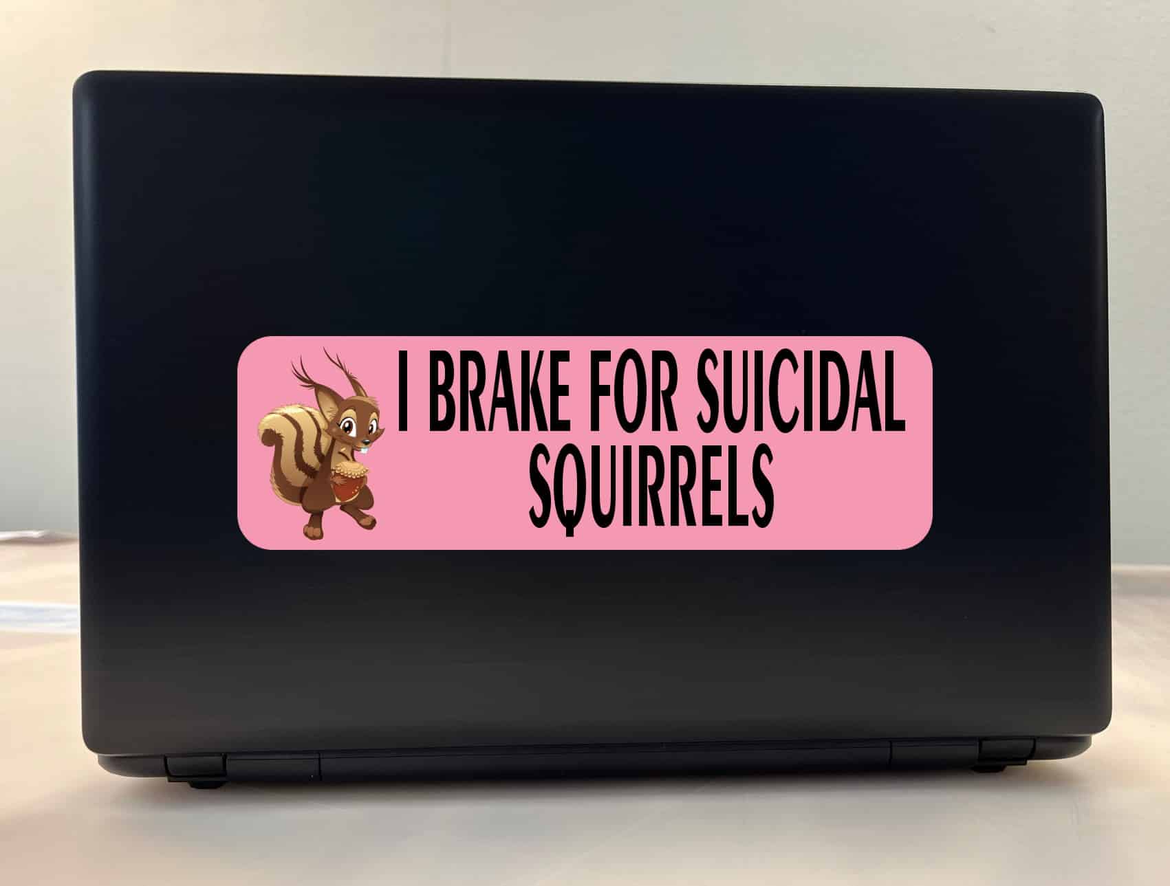 10in x 3in Pink I Brake for Suicidal Squirrels Sticker