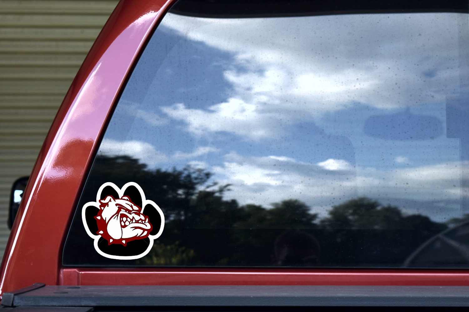 Maroon and White Bulldog Paw Sticker