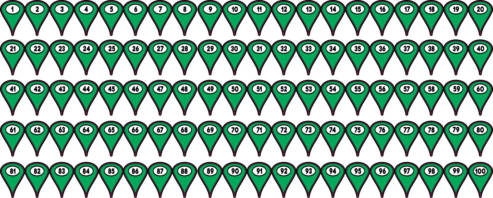 1-100 Green Map Pointer Stickers