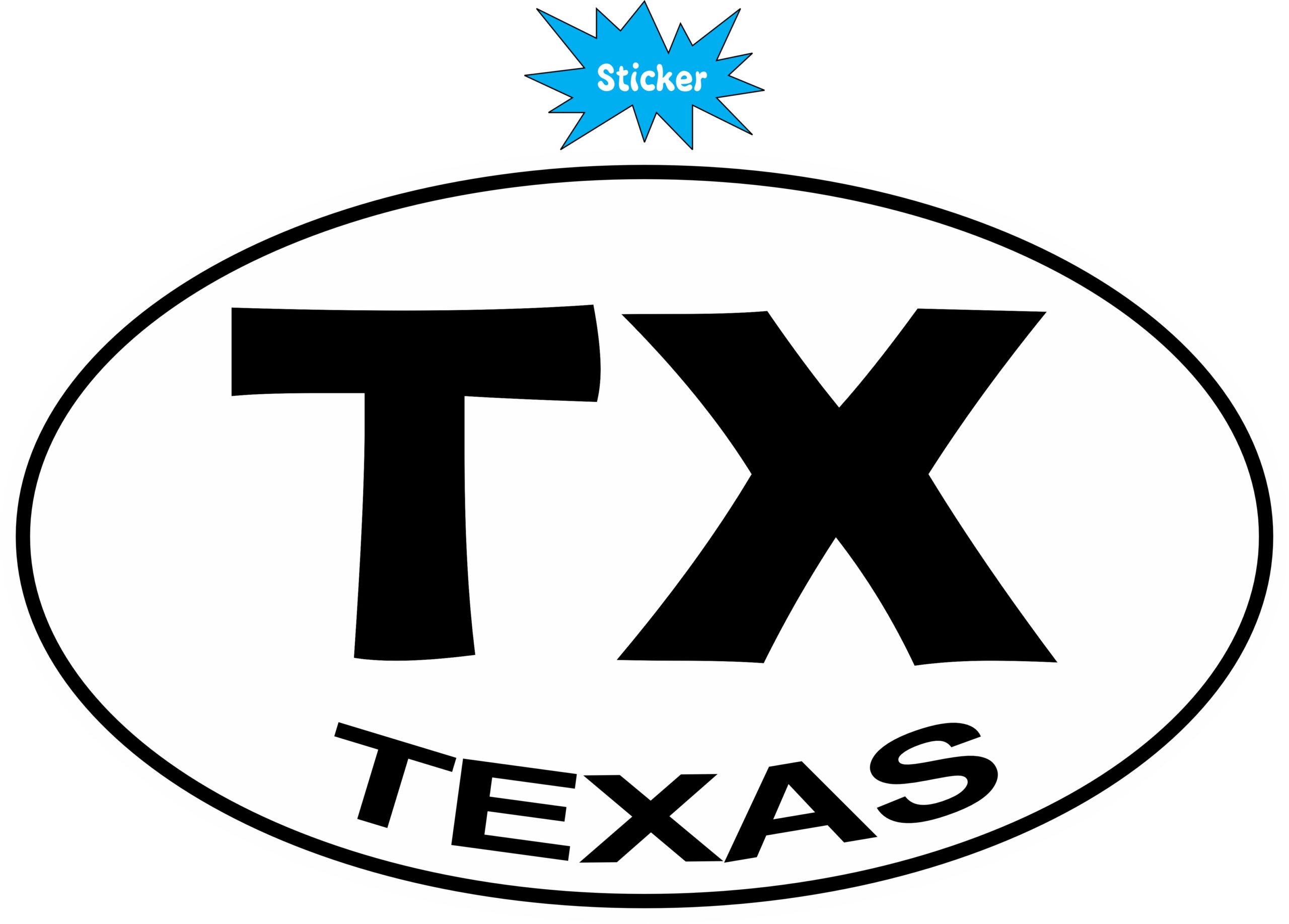 7.5in x 4.5in Oval TX Texas Sticker