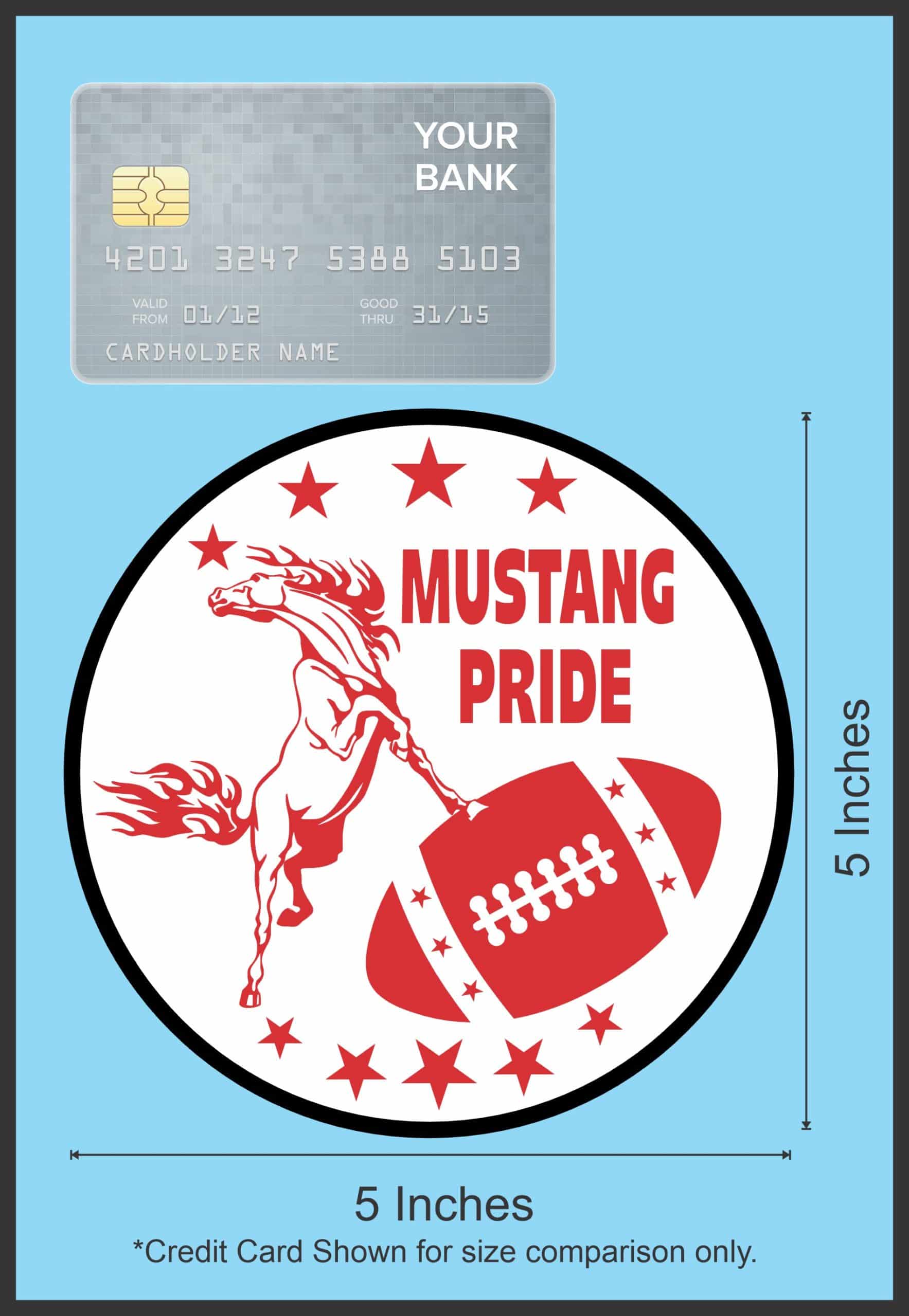 5in x 5in Red Football Mustang Pride Sticker - Image 6