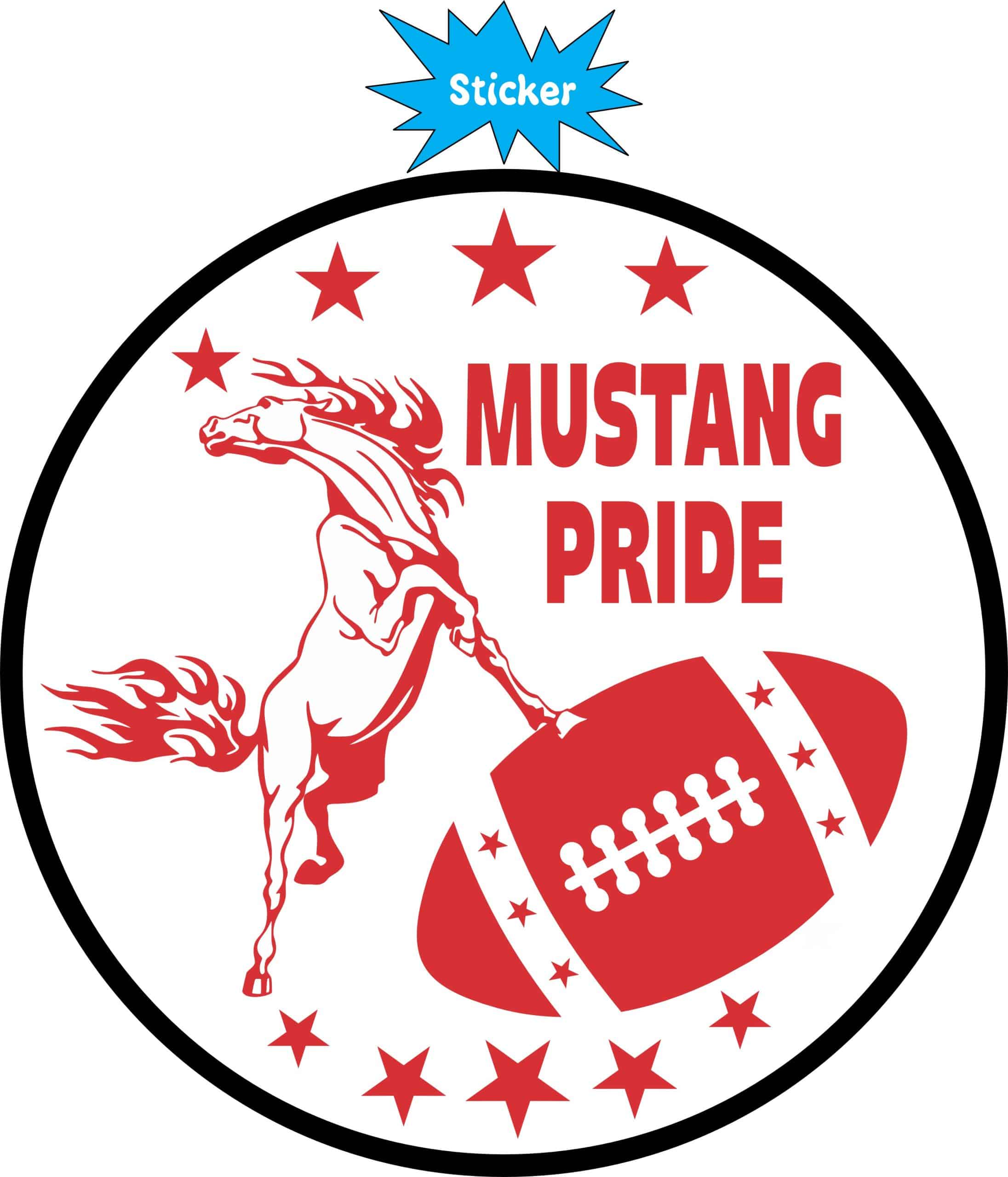 5in x 5in Red Football Mustang Pride Sticker - Image 2