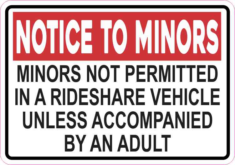 Red Minors Not Permitted in a Rideshare Vehicle Sticker