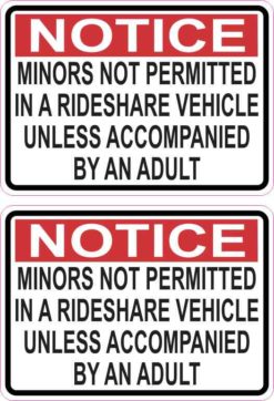 Red Minors Not Permitted in a Rideshare Vehicle Stickers