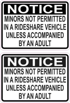 Minors Not Permitted in a Rideshare Vehicle Stickers