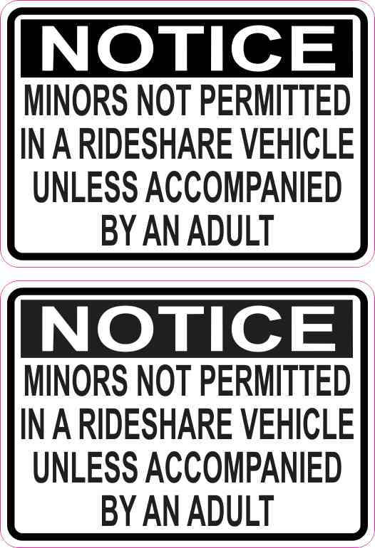 Minors Not Permitted in a Rideshare Vehicle Stickers