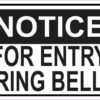 Notice For Entry Ring Bell Permanent Vinyl Sticker