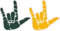 Green and Gold ASL I Love You Stickers