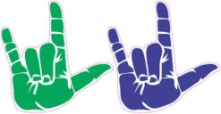 Green and Blue ASL I Love You Stickers