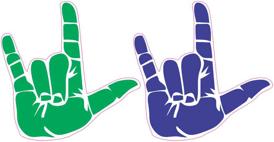 Green and Blue ASL I Love You Stickers