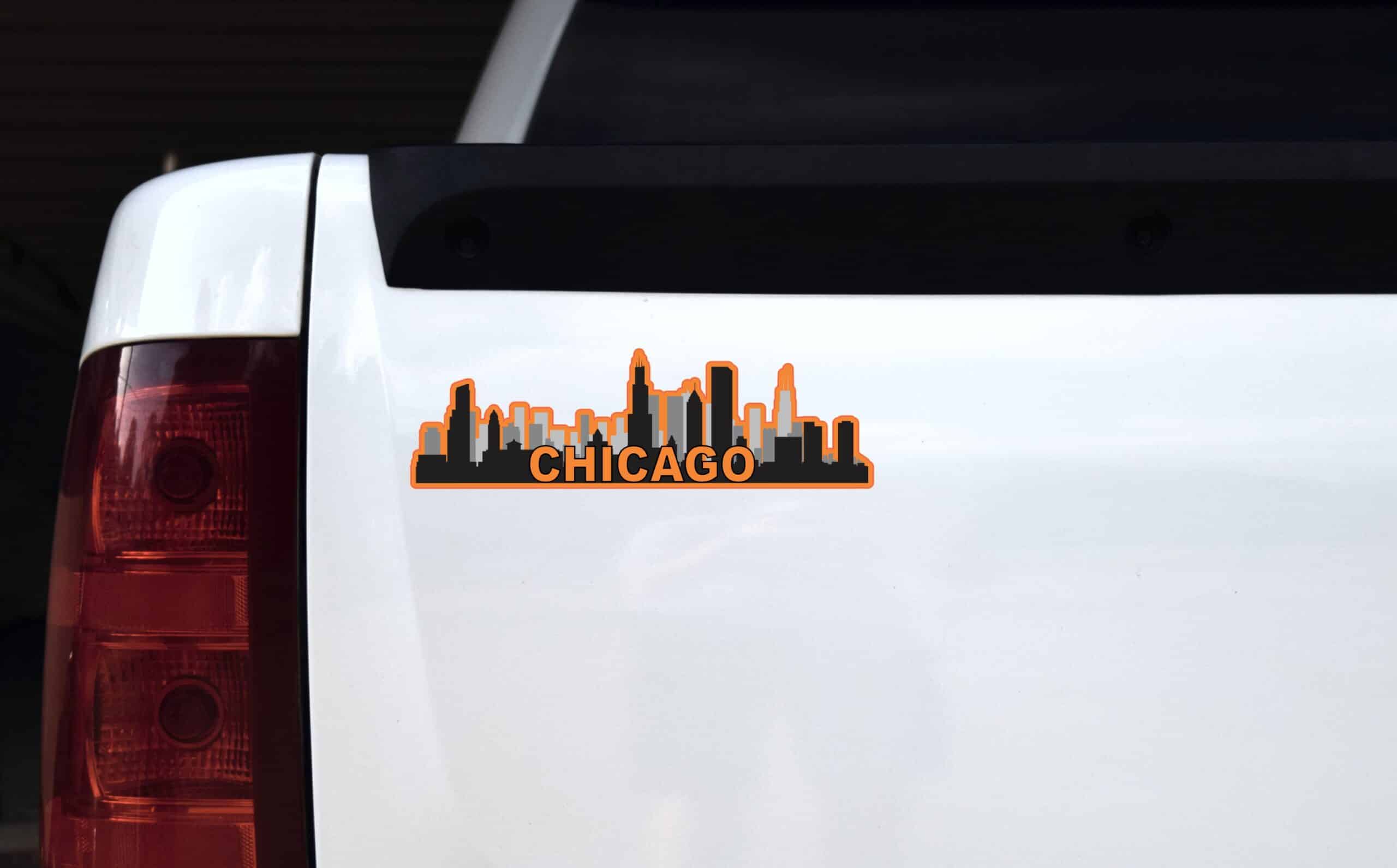 10in x 3in Orange Chicago Skyline Sticker