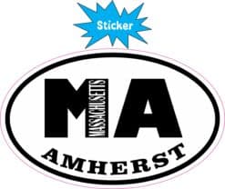 4in x 2.5in Oval MA Amherst Massachusetts Sticker