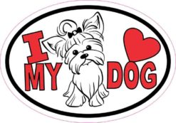 Red Yorkie Oval I Love My Dog Sticker