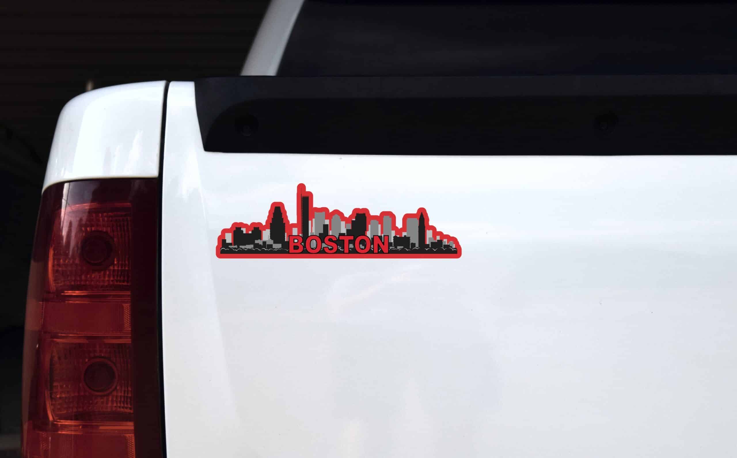 10in x 3in Red Boston Skyline Sticker