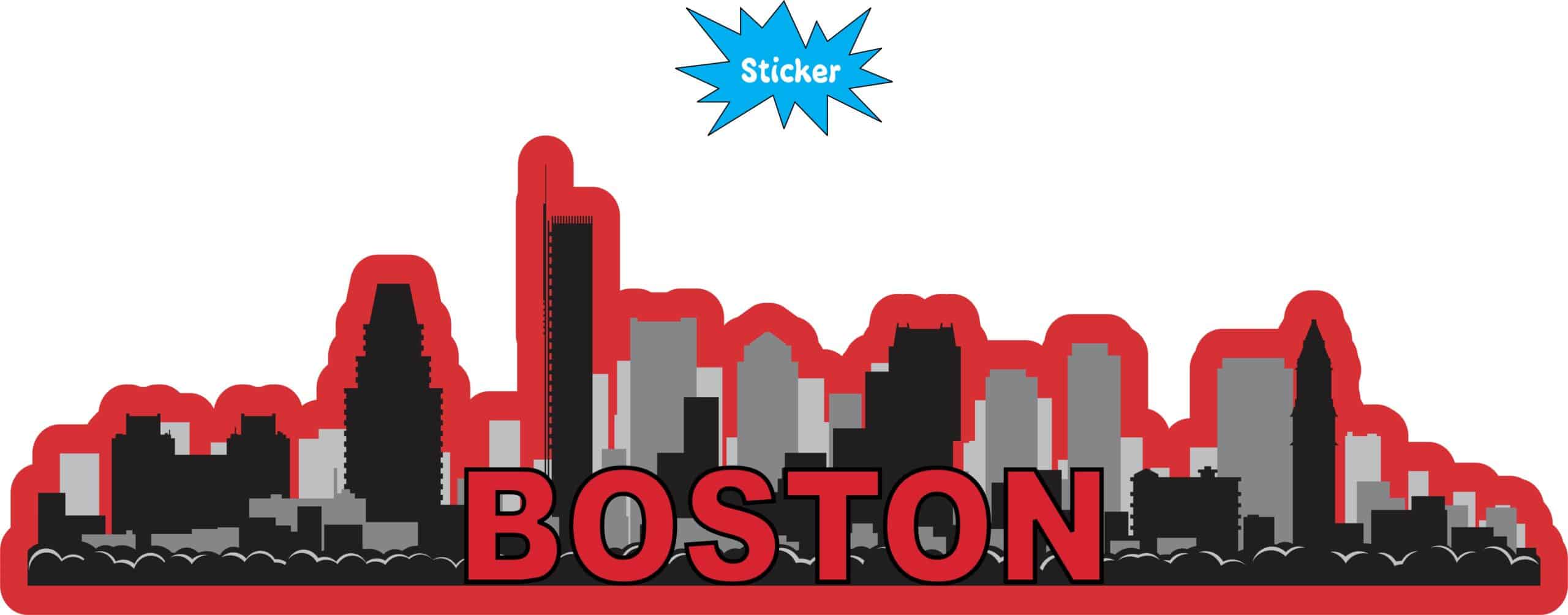 10in x 3in Red Boston Skyline Sticker