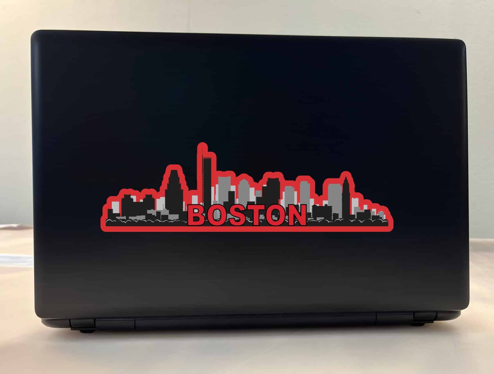 10in x 3in Red Boston Skyline Sticker