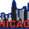 Red and Blue Chicago Skyline Sticker