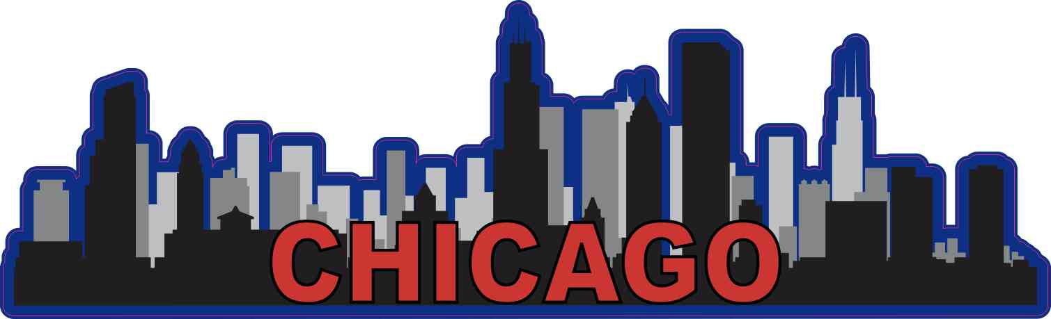 Red and Blue Chicago Skyline Sticker