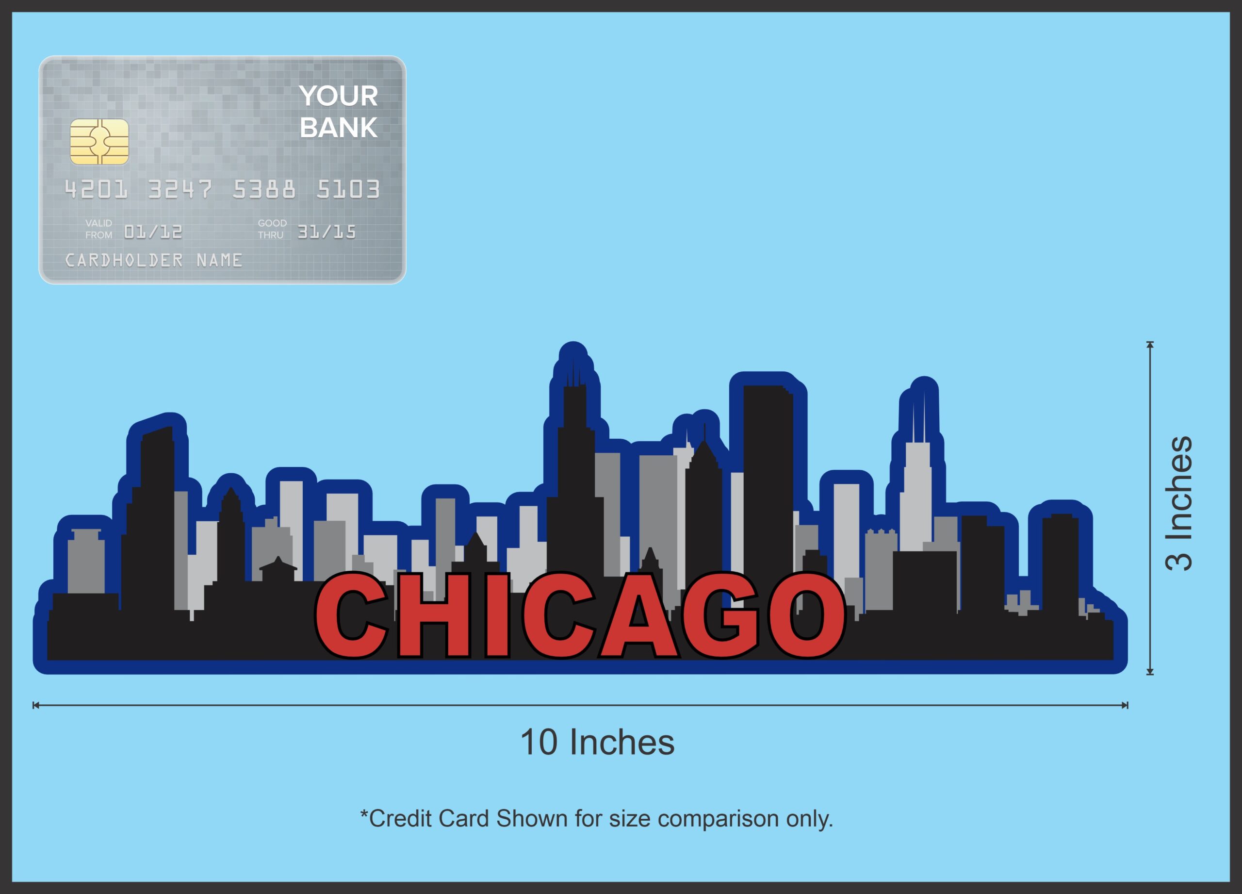 10in x 3in Red and Blue Chicago Skyline Sticker