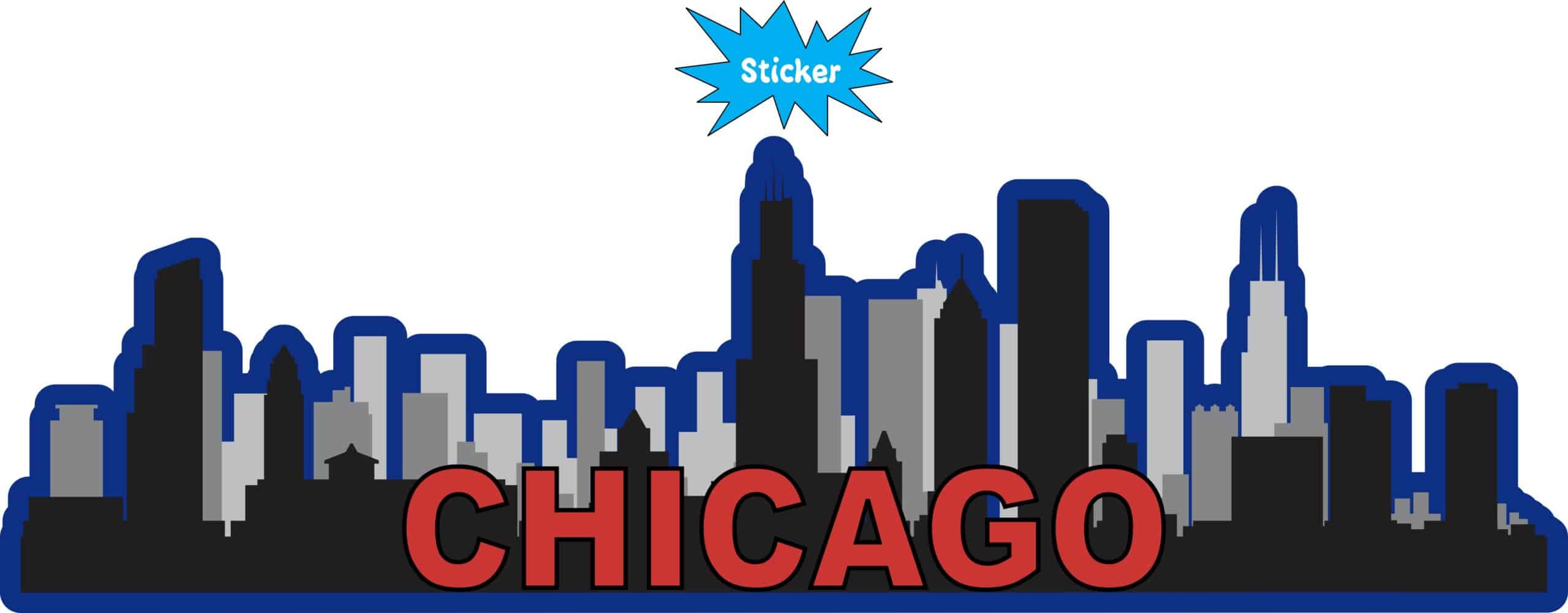 10in x 3in Red and Blue Chicago Skyline Sticker