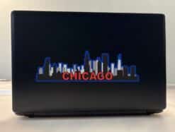 10in x 3in Red and Blue Chicago Skyline Sticker