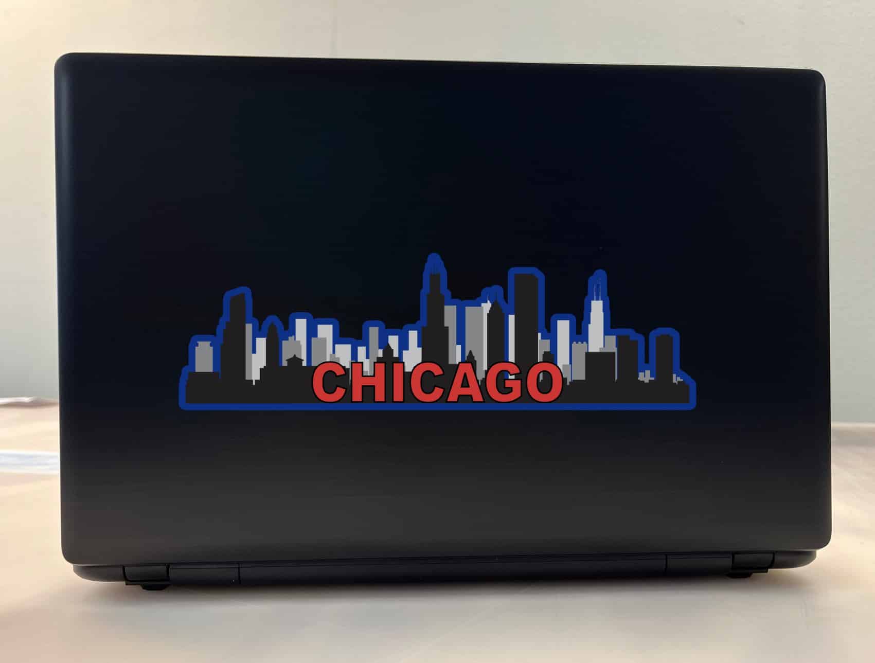 10in x 3in Red and Blue Chicago Skyline Sticker