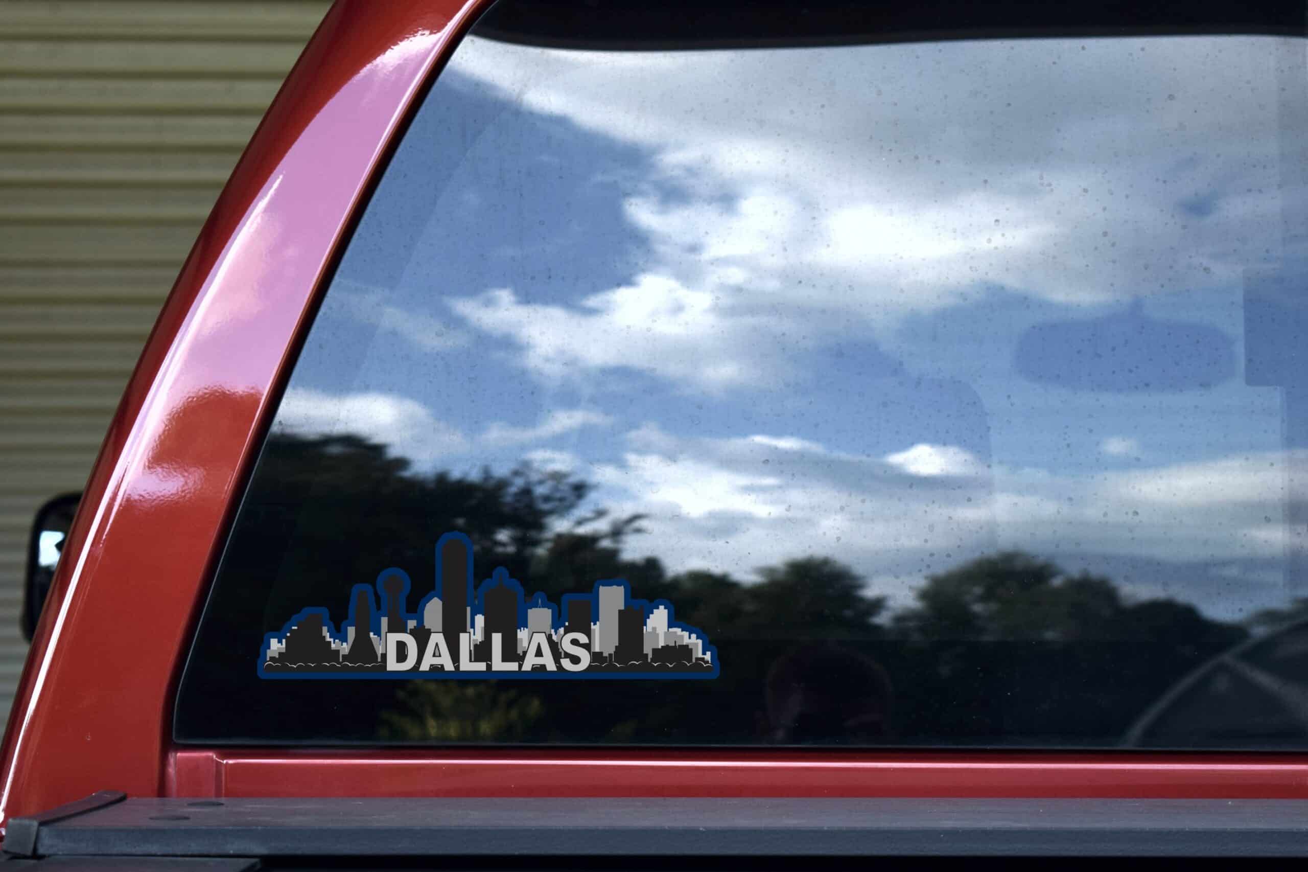 10in x 3.25in Blue Dallas Skyline Sticker