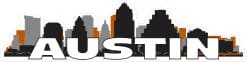 10in x 2.5in Orange Austin Skyline Sticker