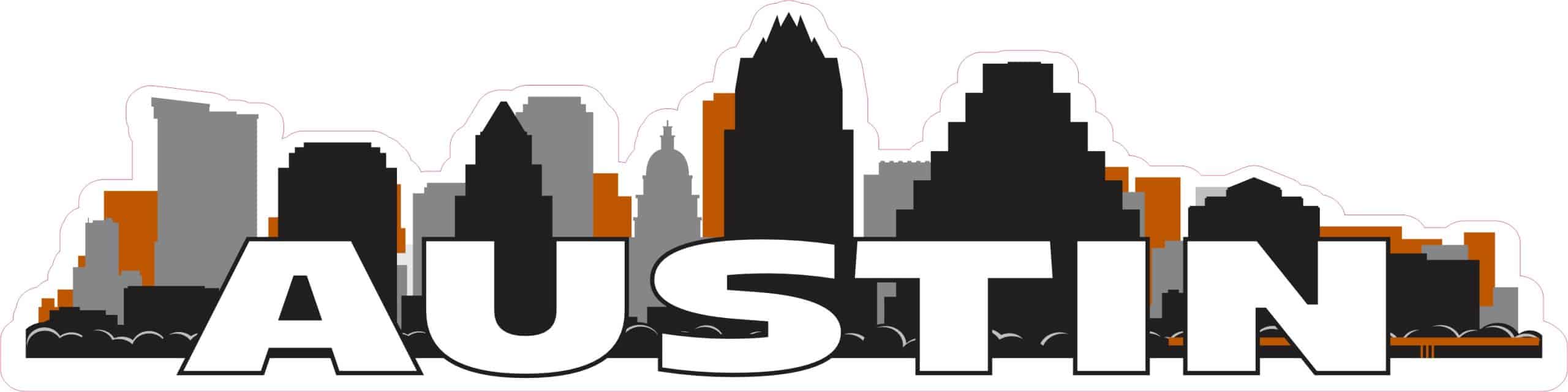 10in x 2.5in Orange Austin Skyline Sticker