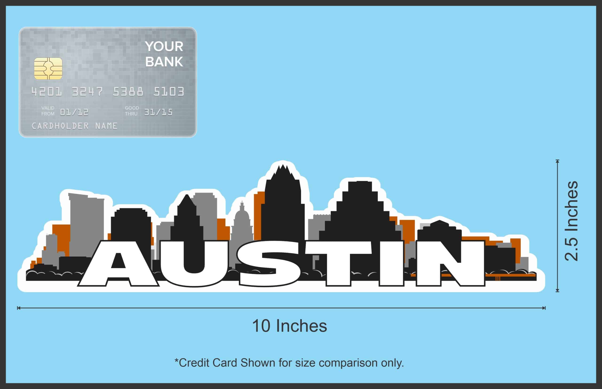 10in x 2.5in Orange Austin Skyline Sticker - Image 6