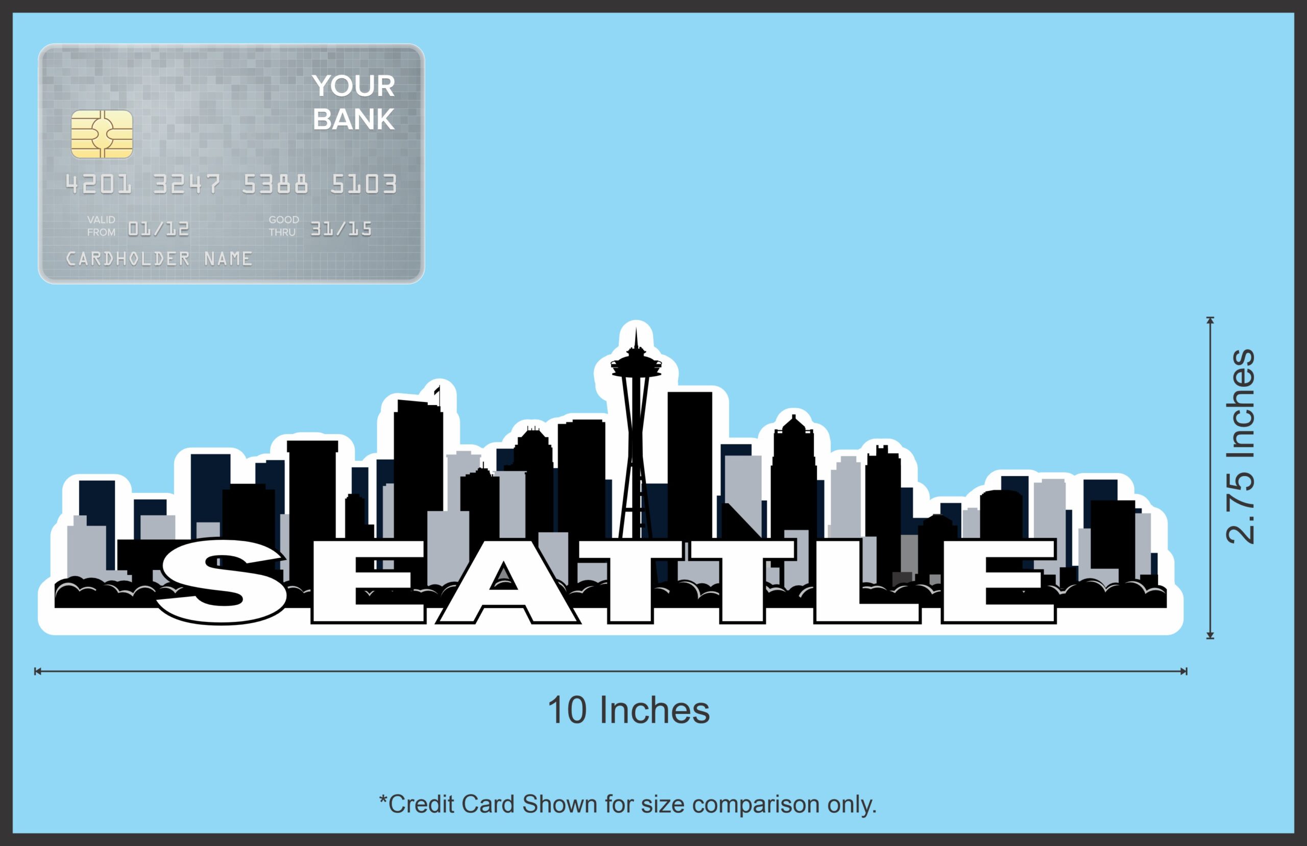 10in x 2.75in Blue Seattle Skyline Sticker
