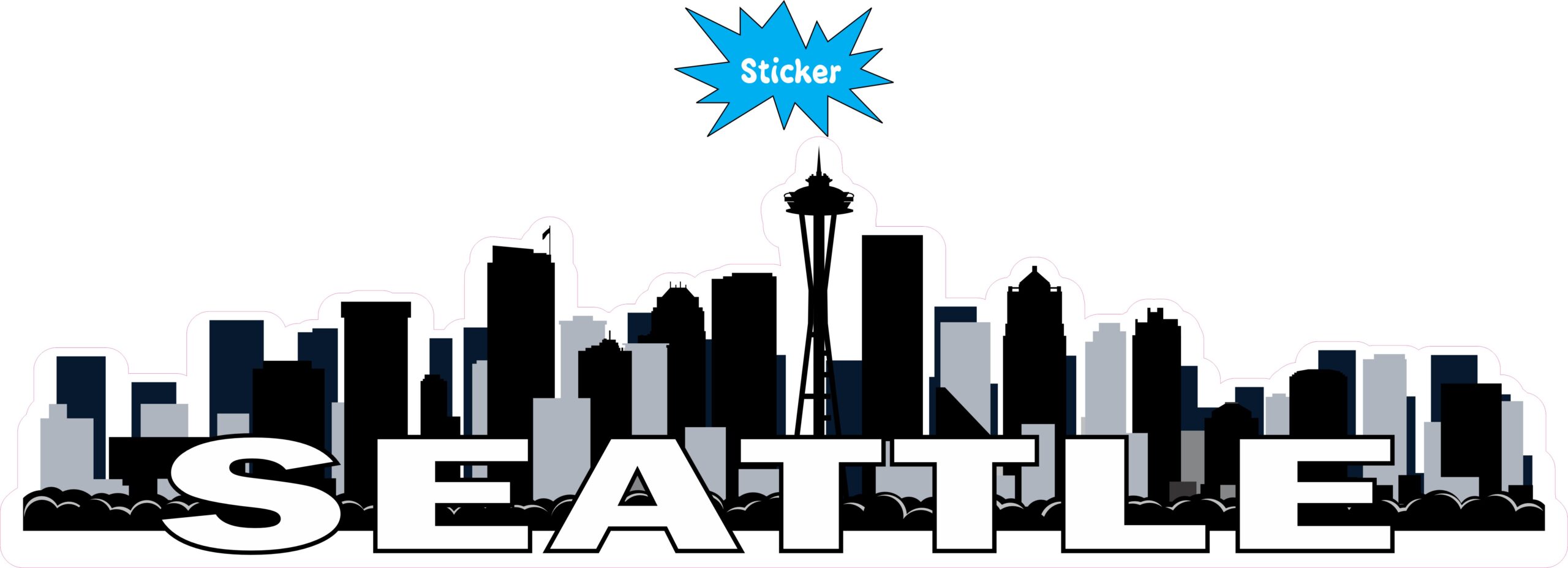 10in x 2.75in Blue Seattle Skyline Sticker