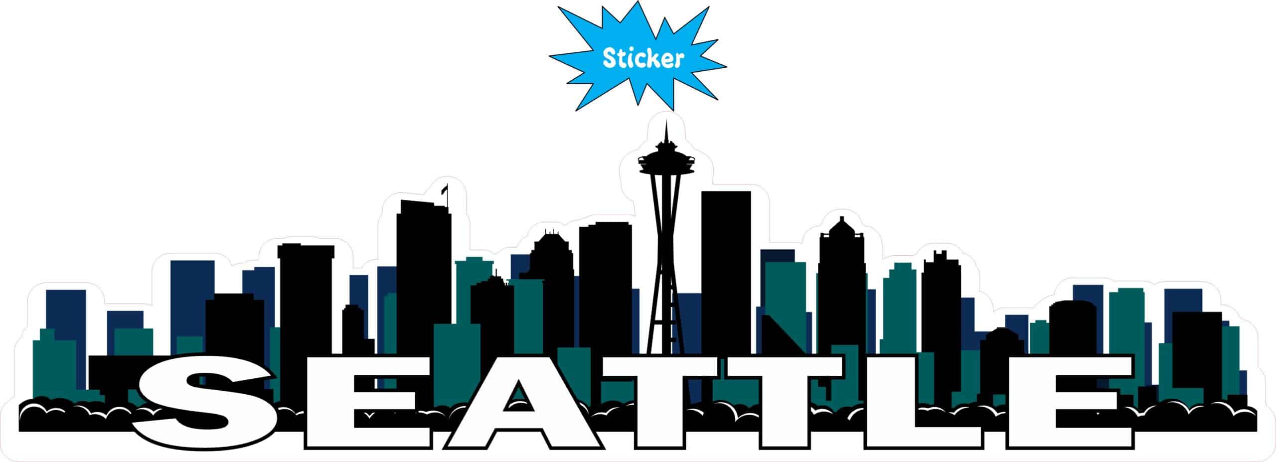10in x 2.75in Blue and Green Seattle Skyline Sticker