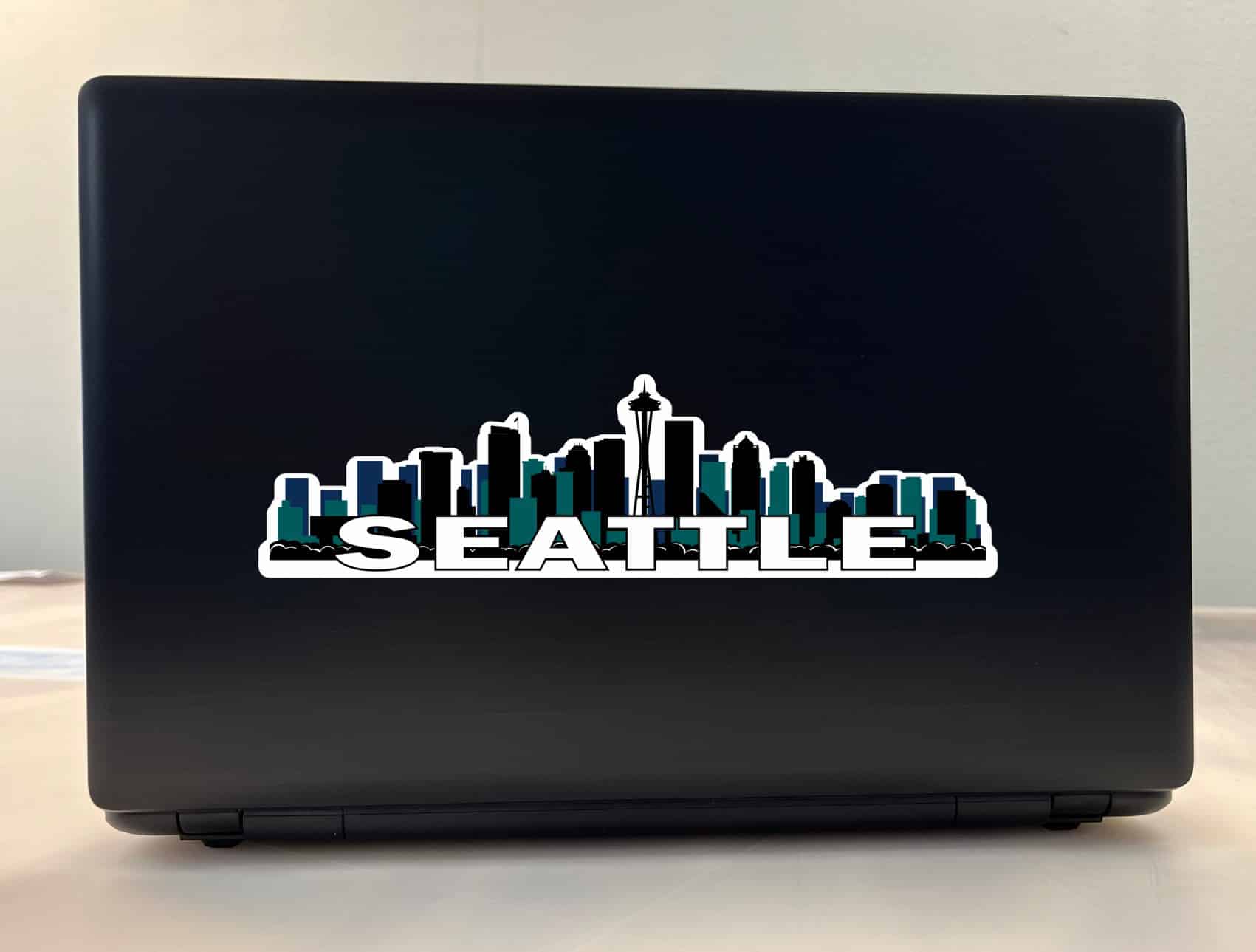 10in x 2.75in Blue and Green Seattle Skyline Sticker